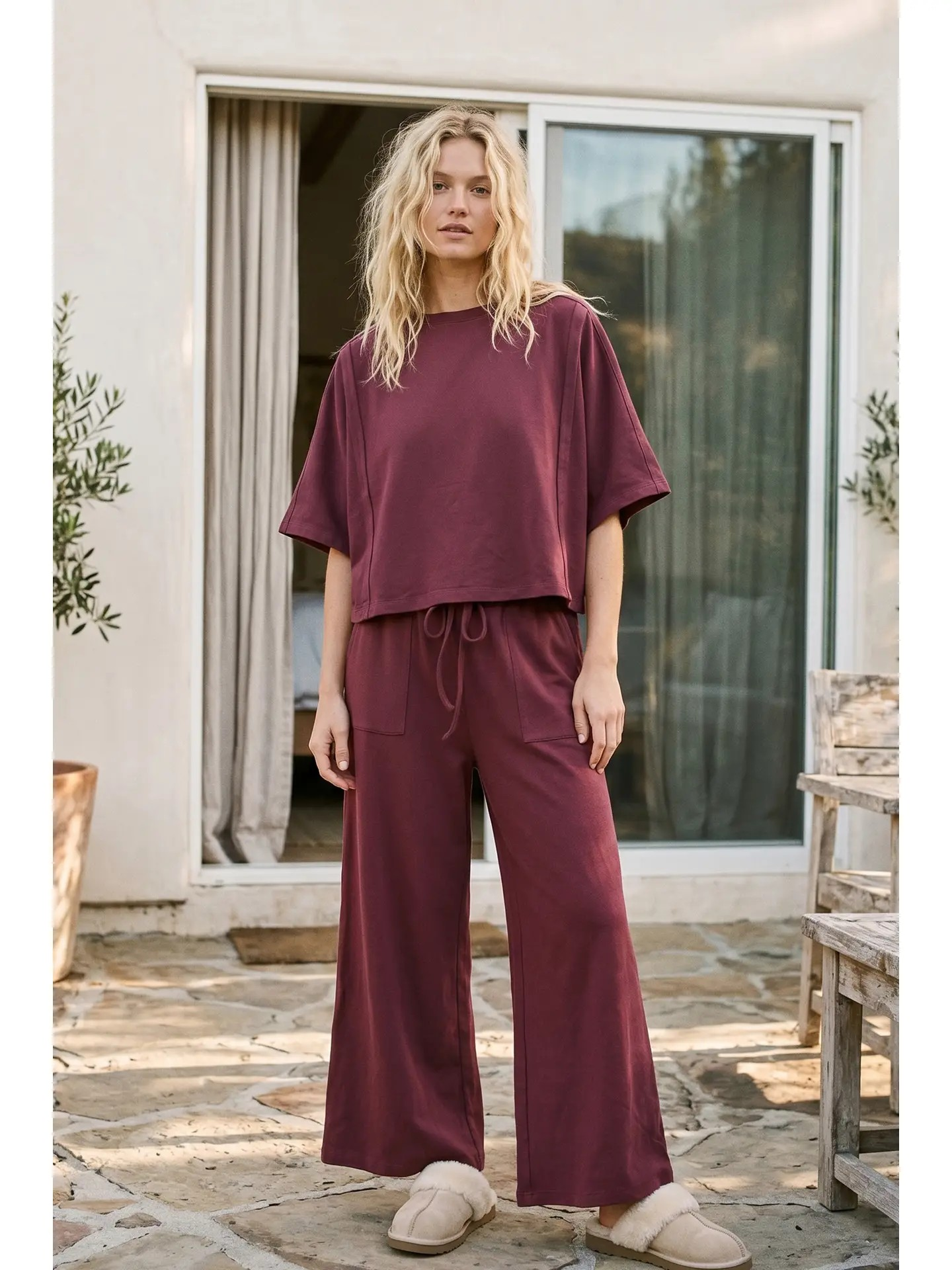 Cozy in Cabernet Short Sleeve Set