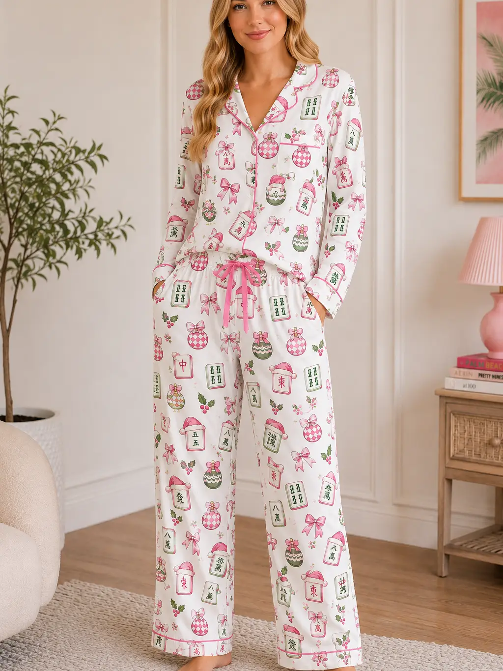 Pink Mahjong Holiday Pajamas