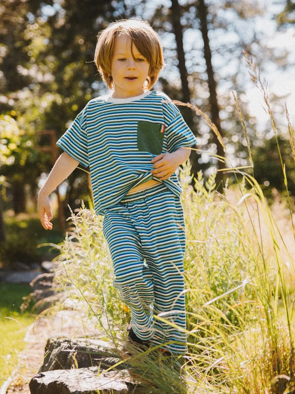 Little Birdie Set | Elm Green Stripe