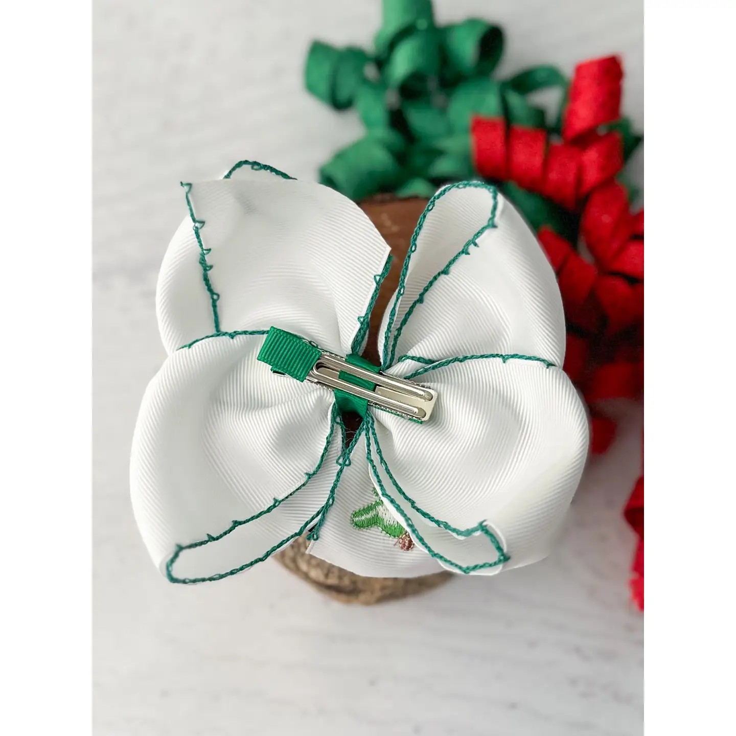 Christmas Tree Embroidered Hair Bow