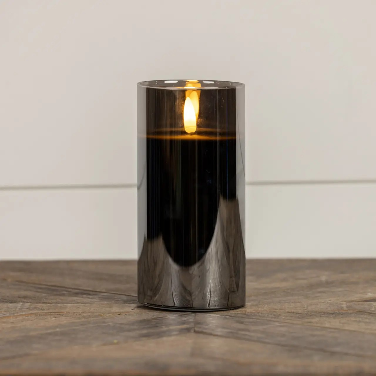 6" Black Glass Flame Candle