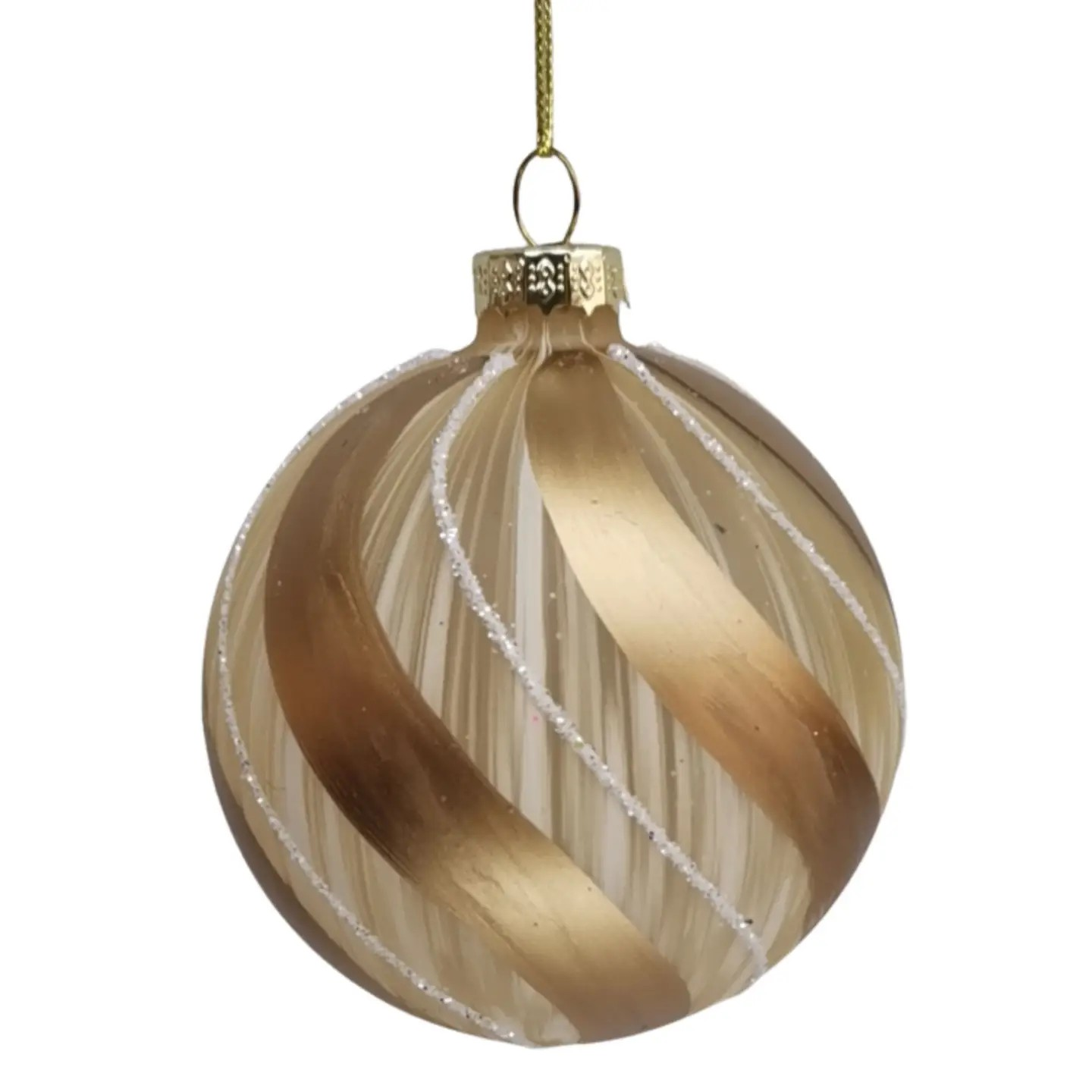 Gold & White Decorated Glass Christmas Tree Ornament