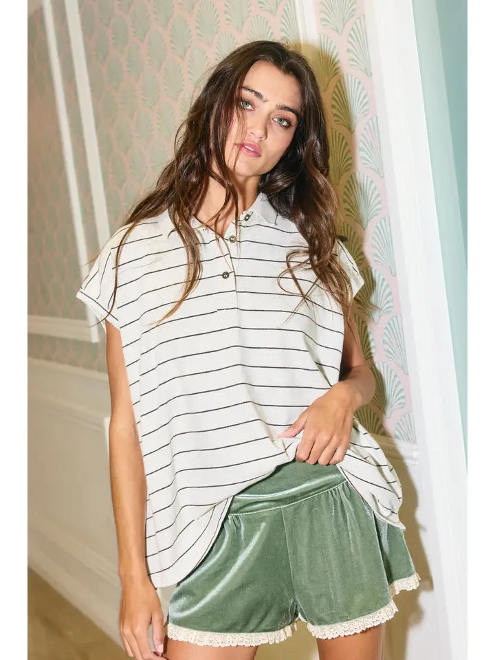 Oversized Striped Polo Sweater | 2 Colors Available!!