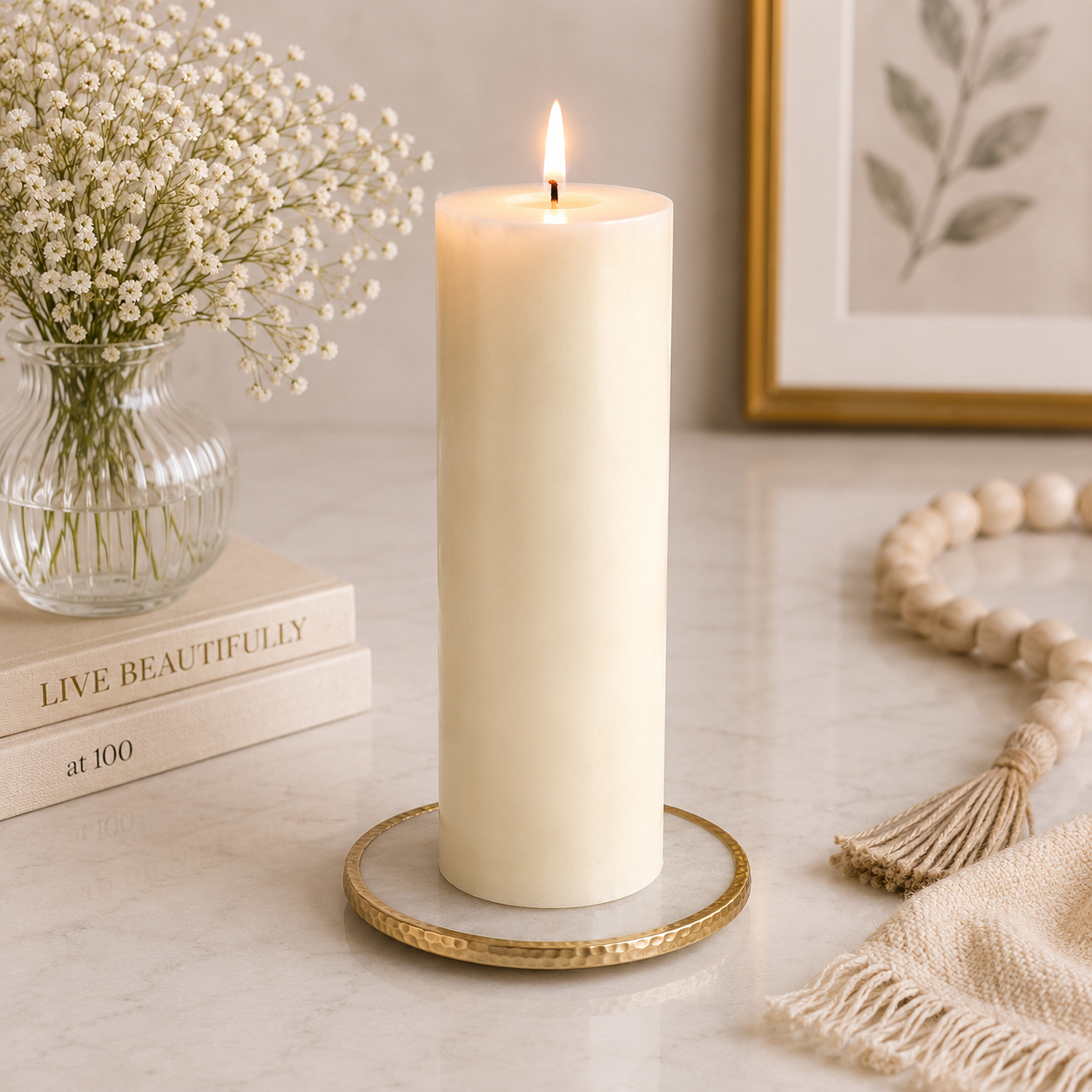 8" Patria Ivory Pillar Candle