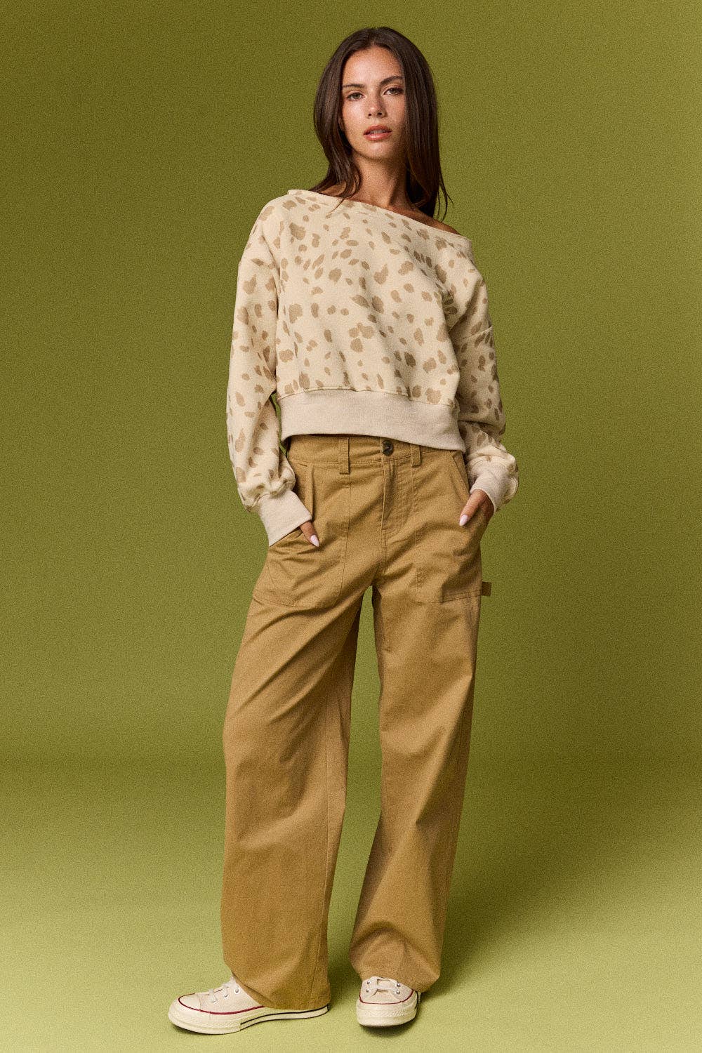 Dotted Print Off-Shoulder Sweatshirt