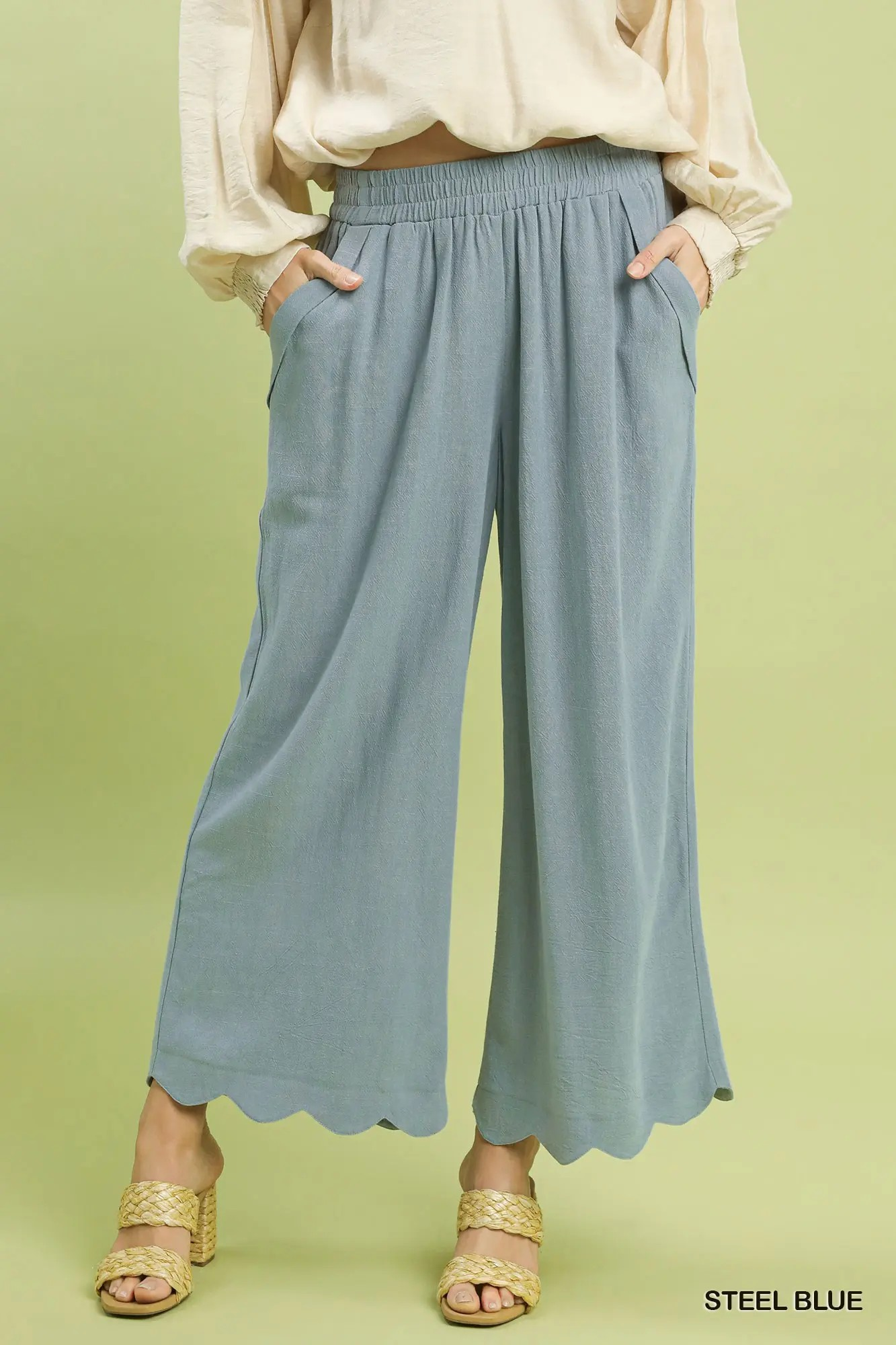 Scalloped Linen Pants