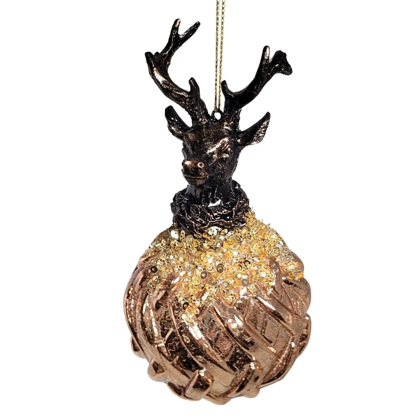 Gold Weave Glass Deer Ornament
