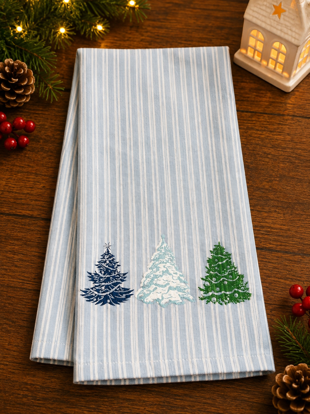 Evergreen Stripe Christmas Tree | Hand Towel