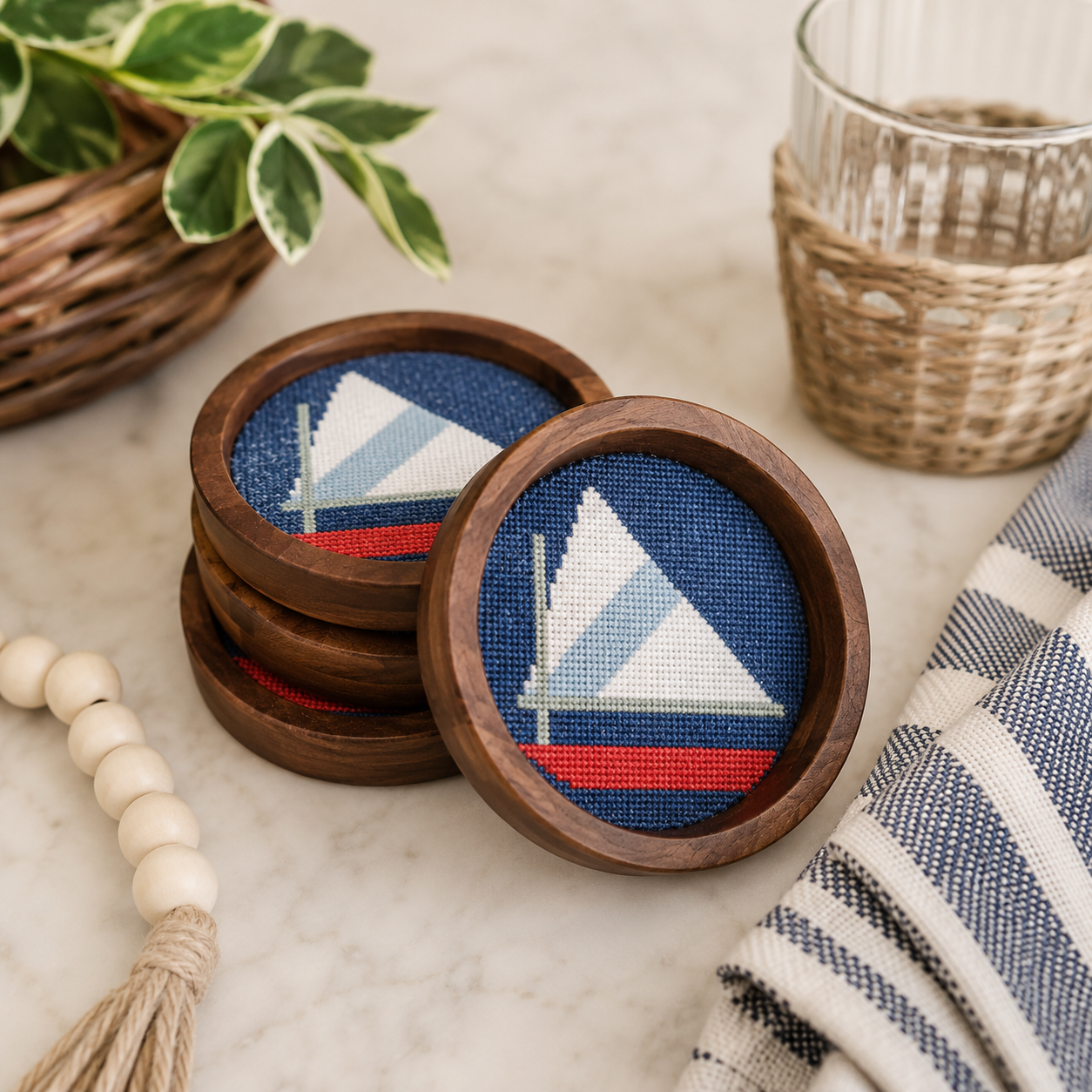 Mud Pie | Sailboat Needlepoint Coasters