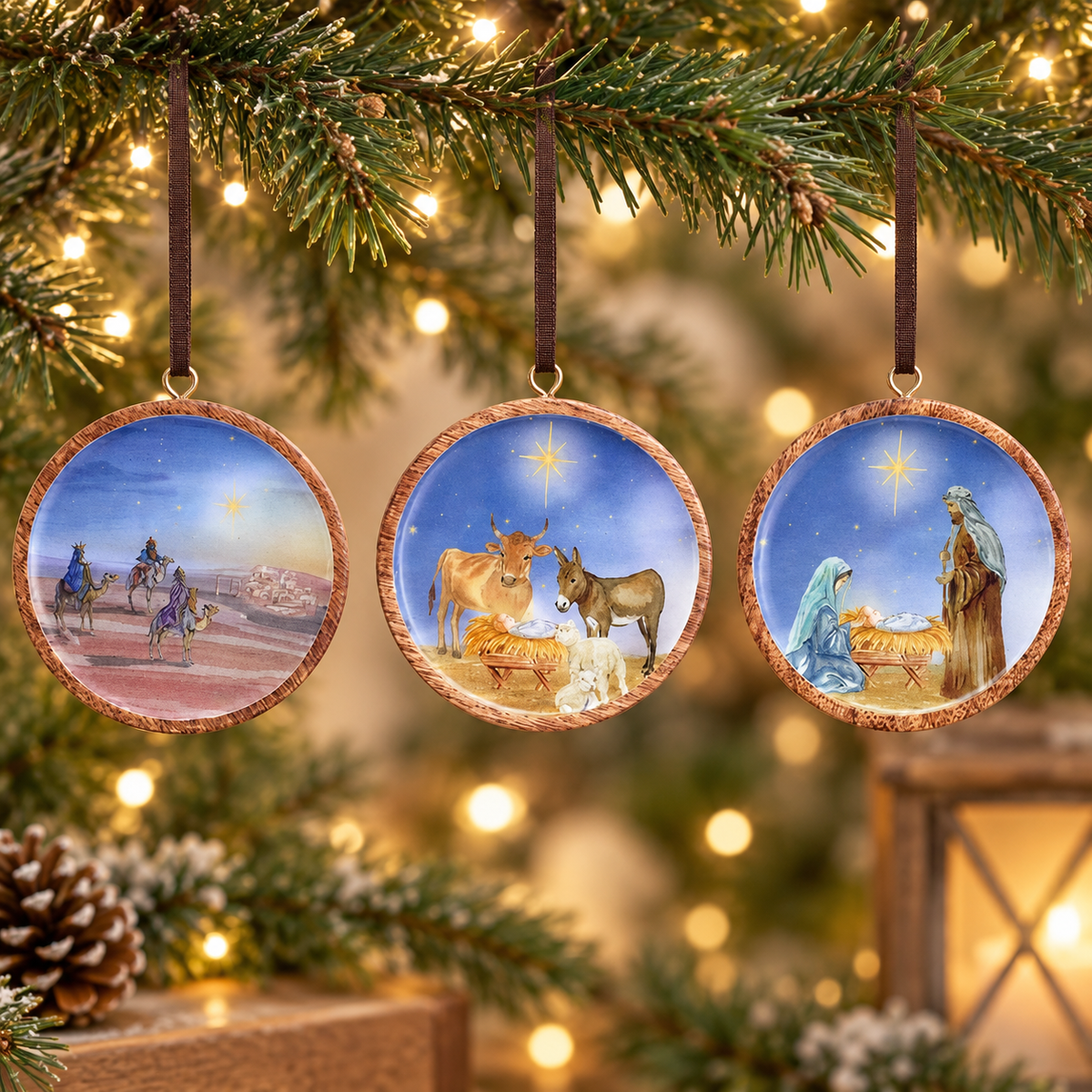 Assorted Circle Wooden Christmas Ornaments