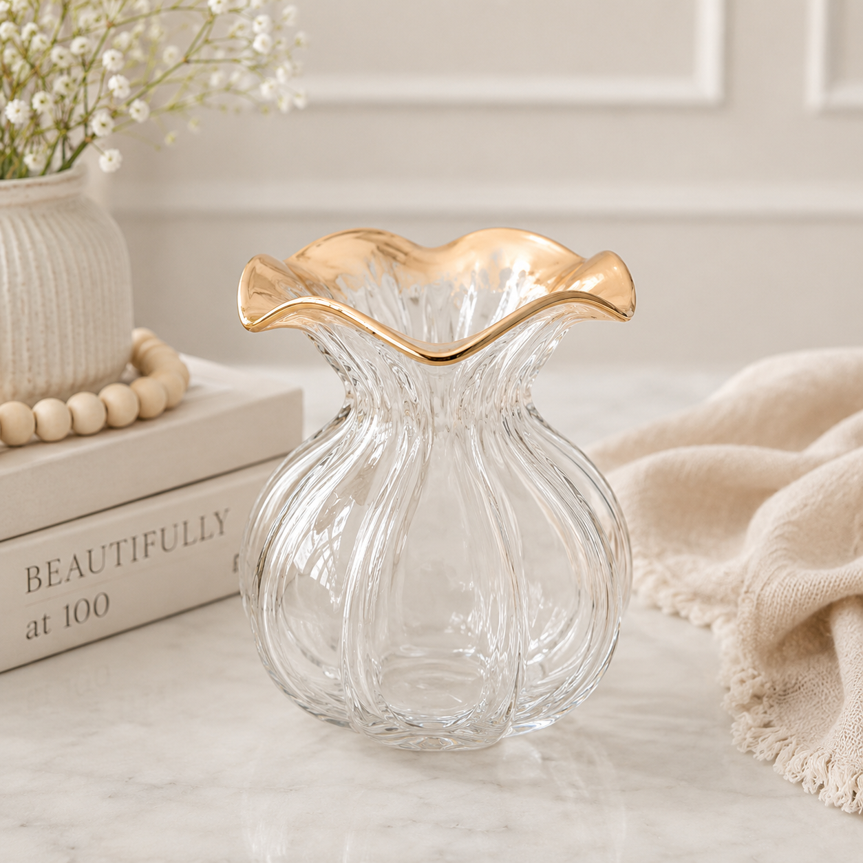 Mud Pie | Gold Edge Ruffled Vase | SMALL