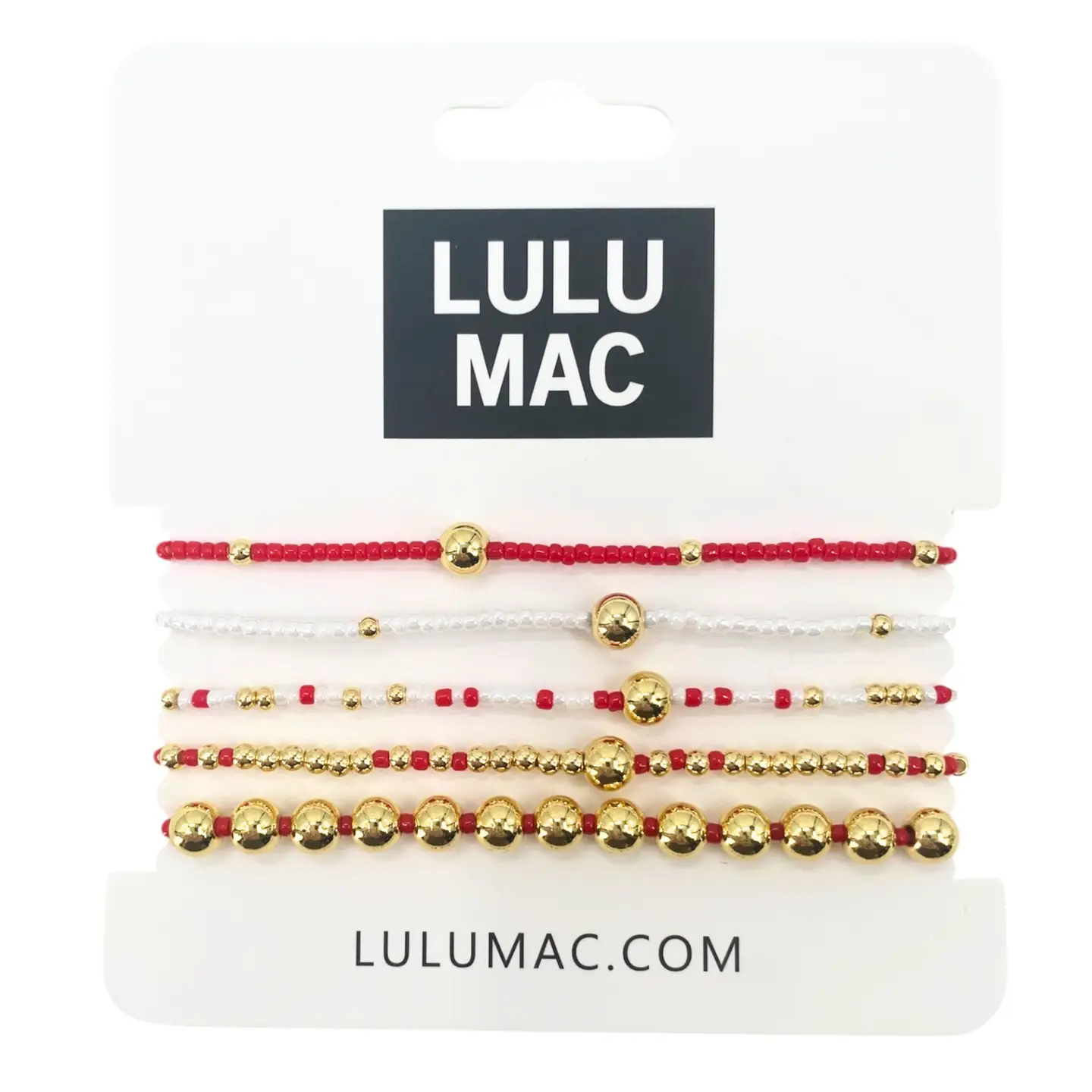 Red, Gold, and White LuLu Mac Beaded Bracelet Set