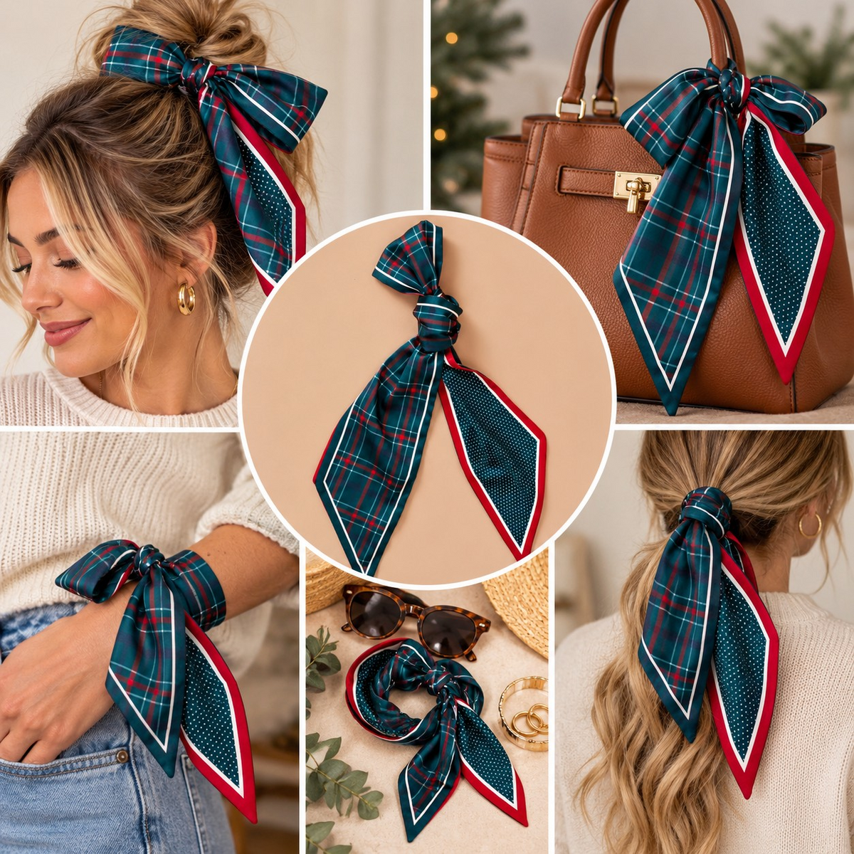 Evergreen Plaid Twirl & Tie Scarf
