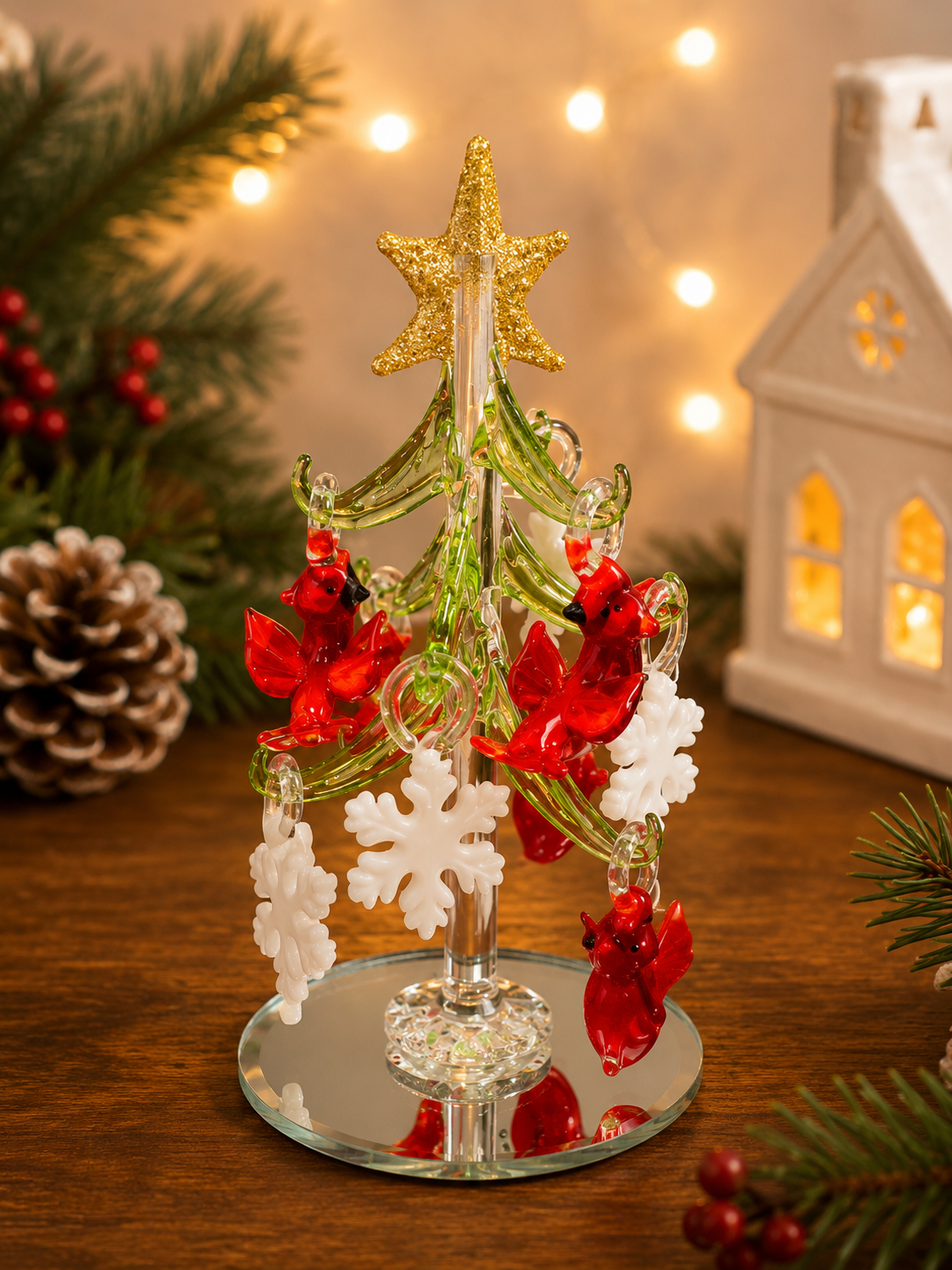 Cardinal and Snowflake | Glass Tree