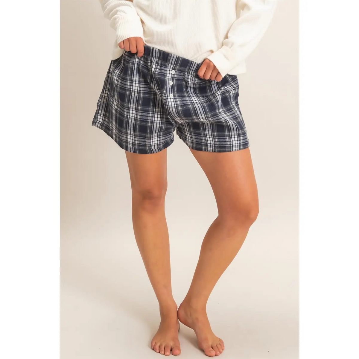 Button Front Plaid Shorts