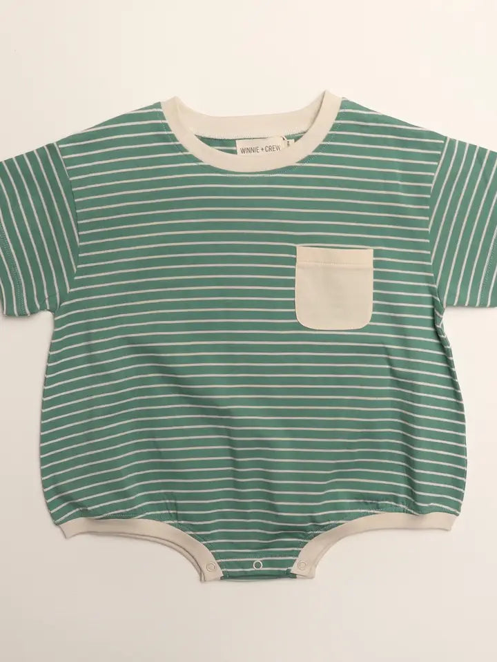 Pocket Romper | Thin Mineral Stripe