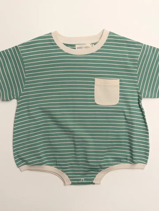Pocket Romper | Thin Mineral Stripe