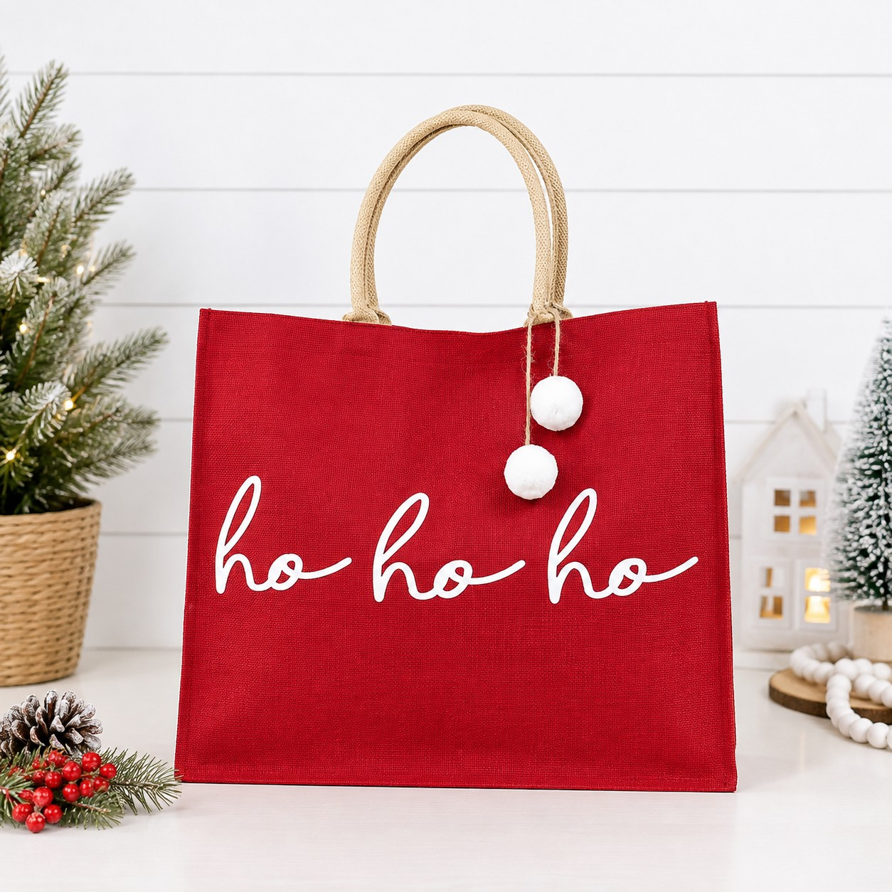 Ho Ho Ho Jute Tote Bag