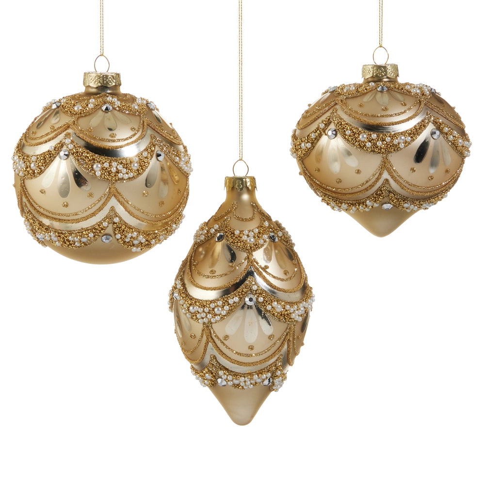 4" Gold Pearl Trimmed Ornament | Assorted Styles
