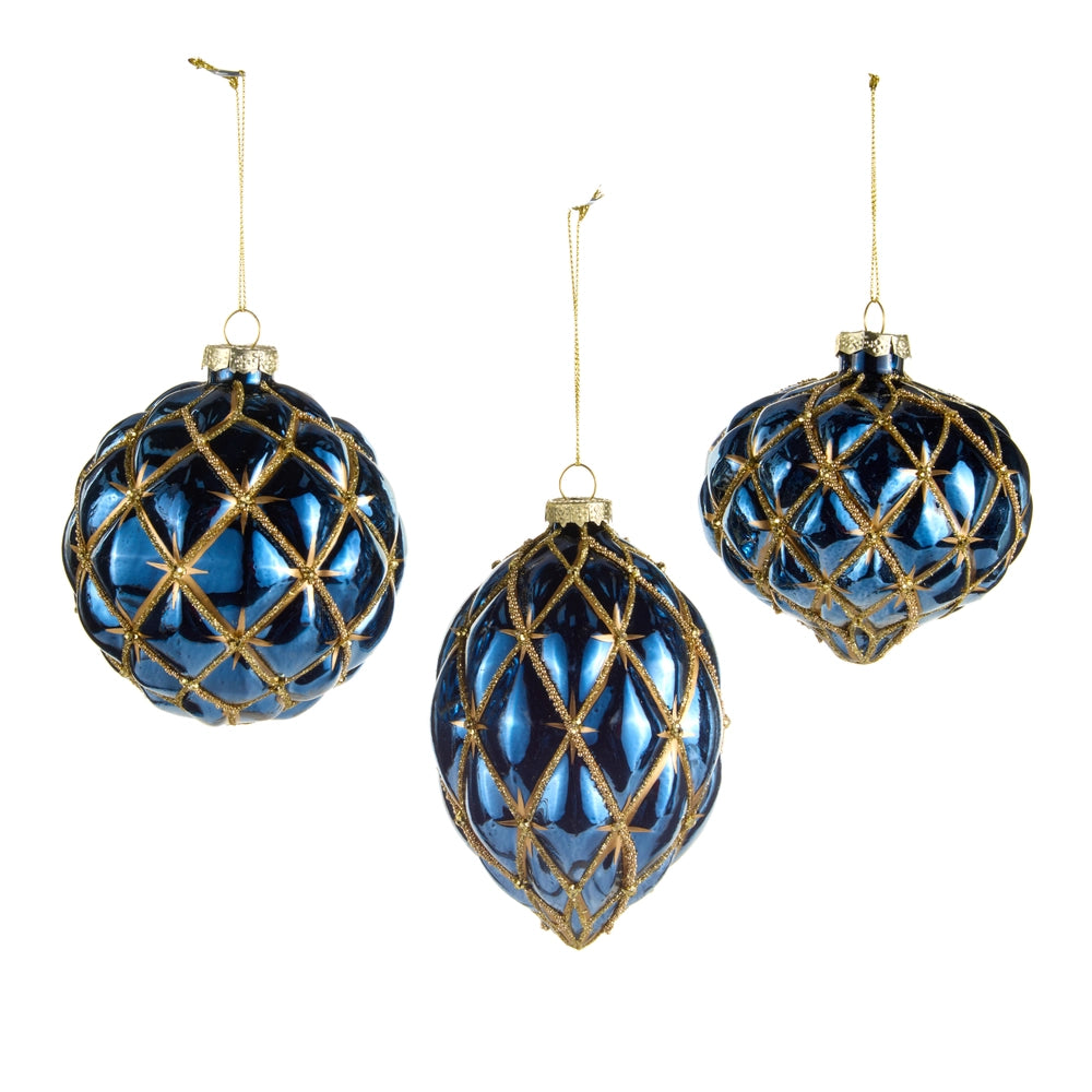4" Blue and Gold Harlequin Ornament