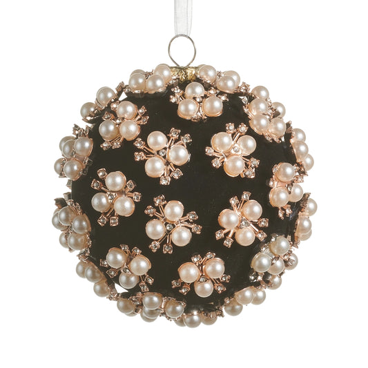 4" Pearl Clustered Black Ball Ornament
