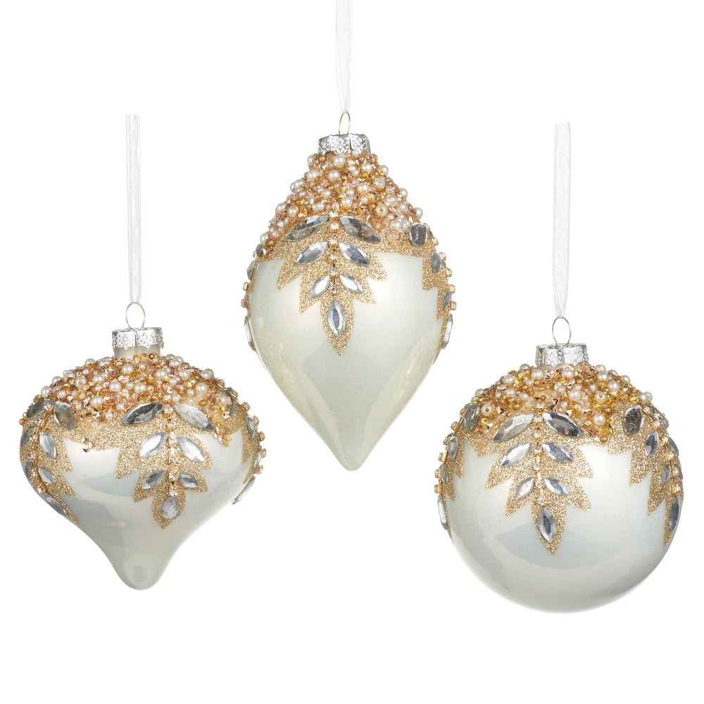 5" White Gem Encrusted Ornament | Assorted