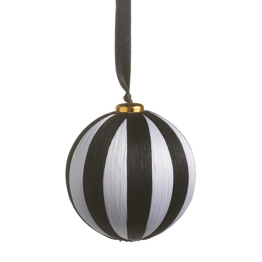5" Black and White Striped Yarn Ball Ornament