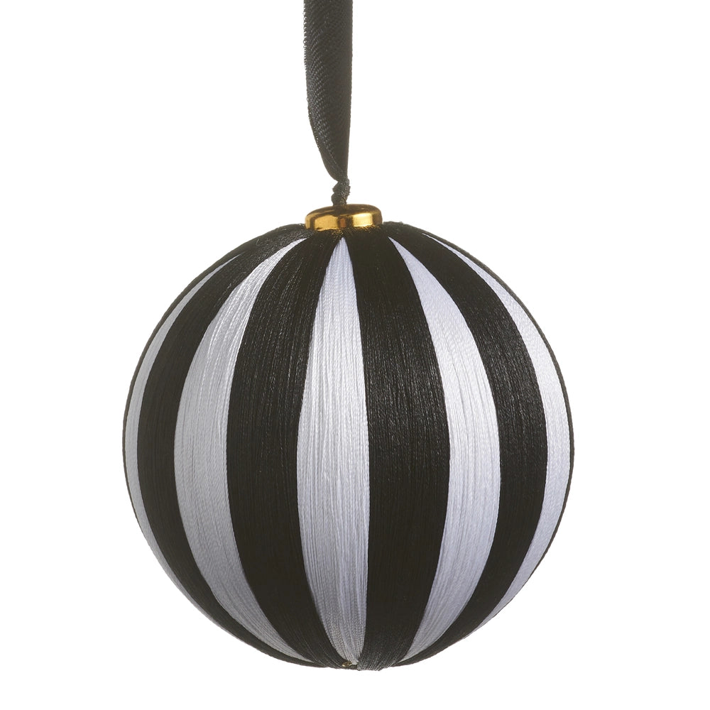4.5" Black and White Striped Yarn Ball Ornament