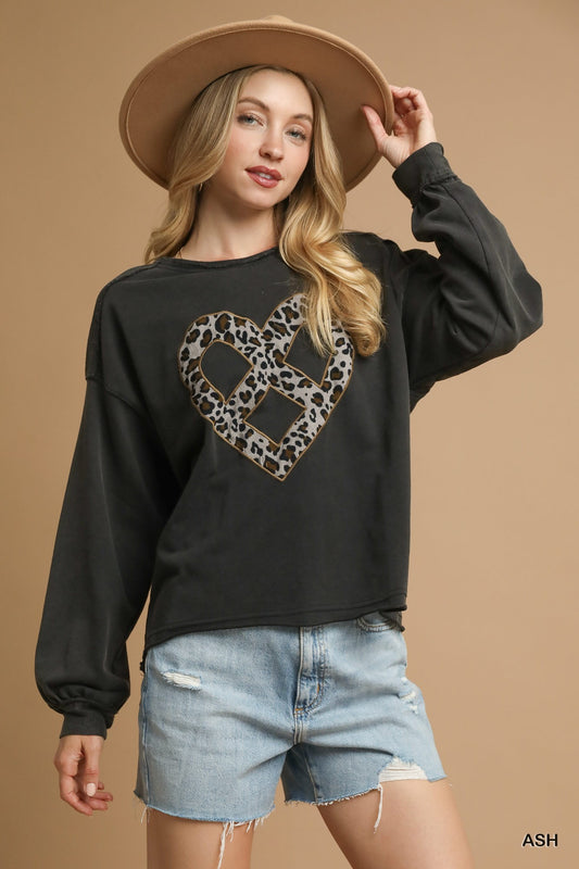 Leopard Heart Applique Top
