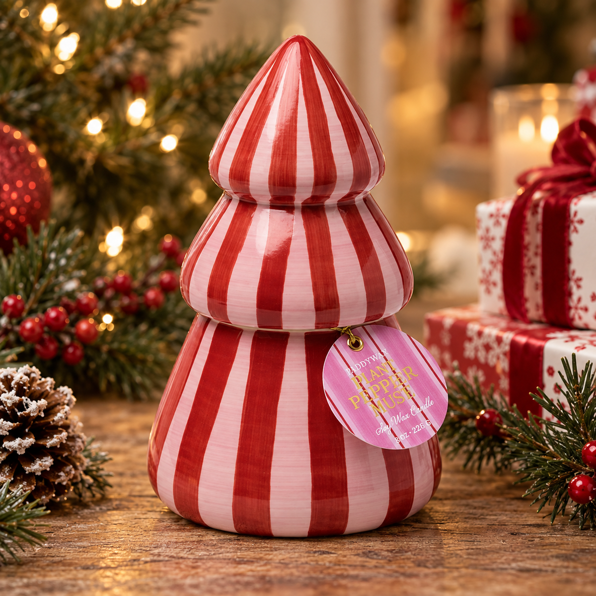 Christmas Cabana Tree Candle | Pink Peppermint