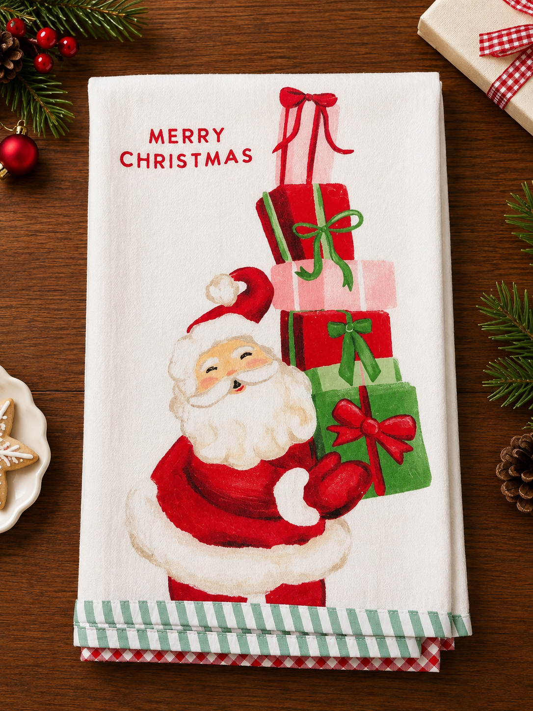Santa With Presents Whimsy Christmas Towel