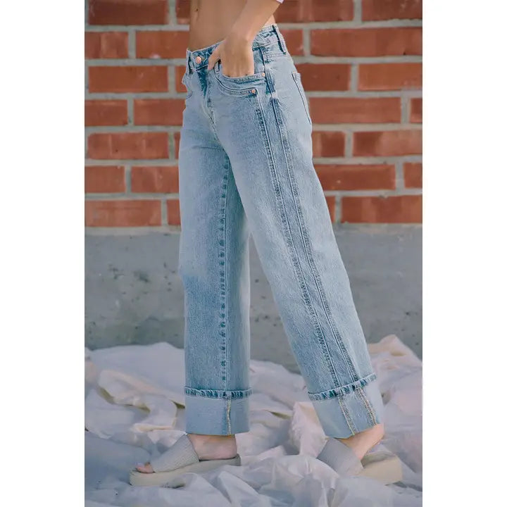 Vintage Washed Straight Jeans with Side Detail