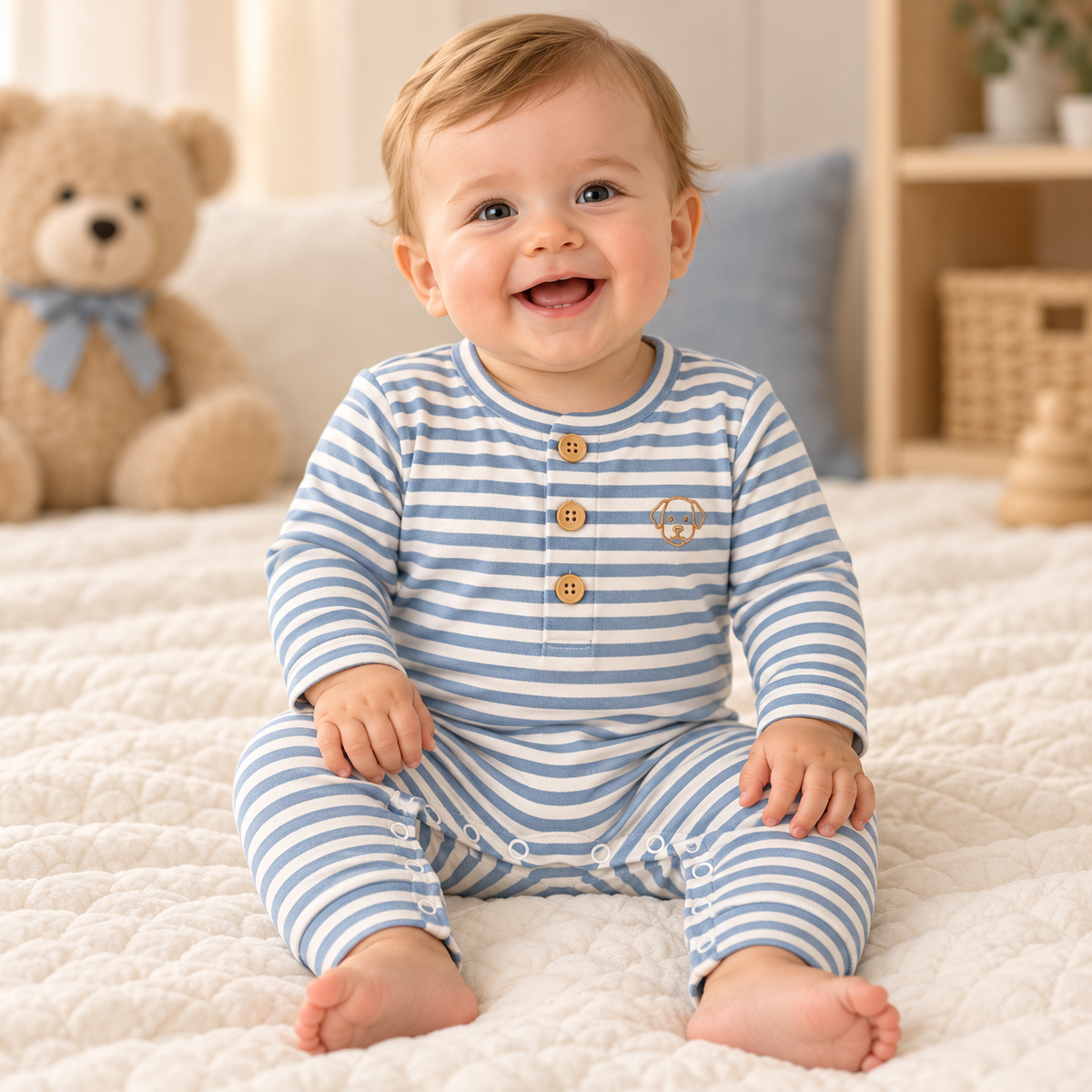 Easton Romper | Blue Stripe