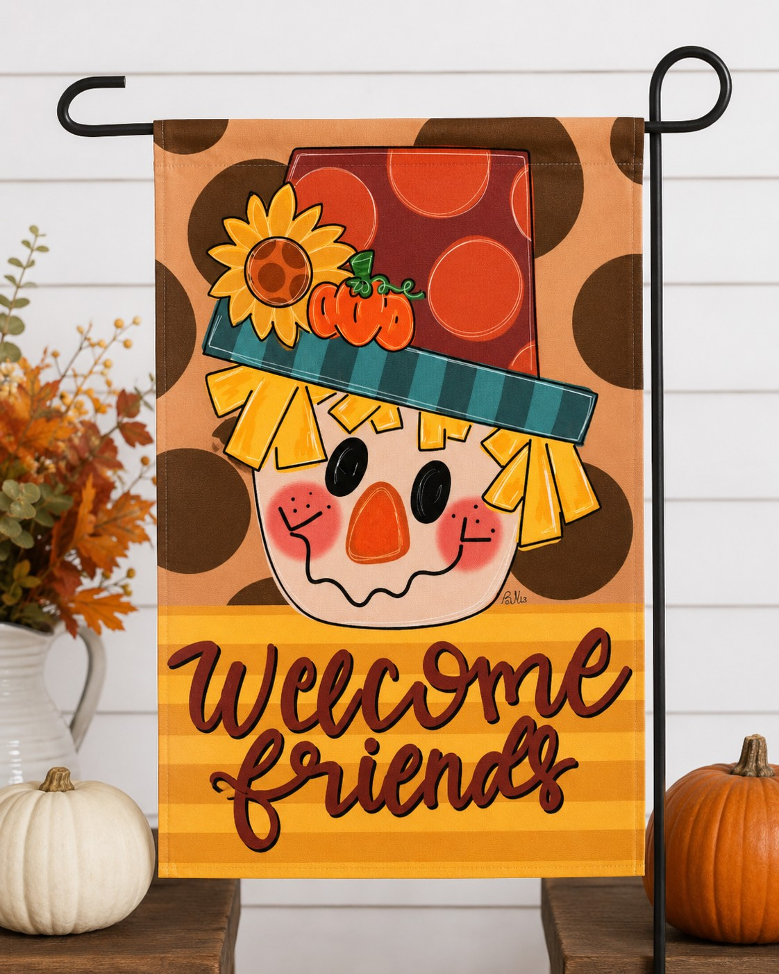 Welcome Friends Scarecrow Garden Flag