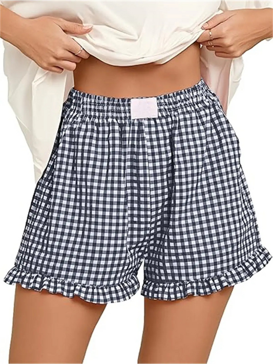 Gingham Ruffle Beach Shorts