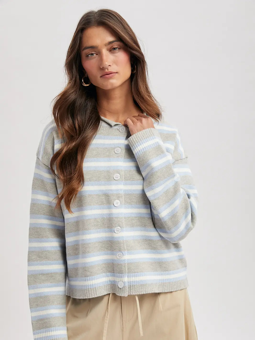 Soft Stripe Button Cardigan