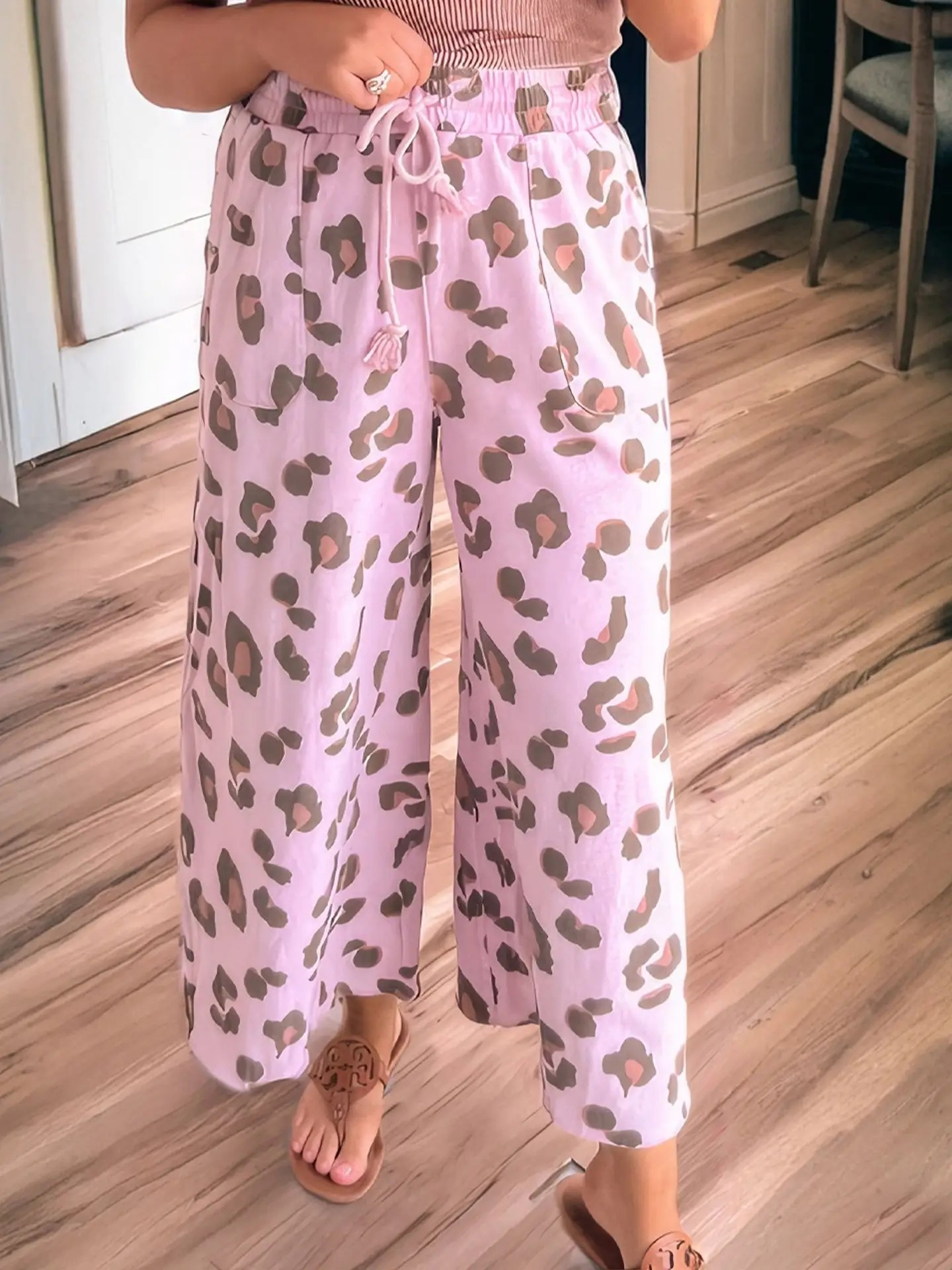 Comfort Club Leopard Wide Leg Pants | Pink