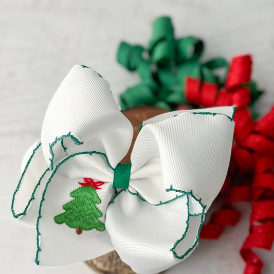 Christmas Tree Embroidered Hair Bow