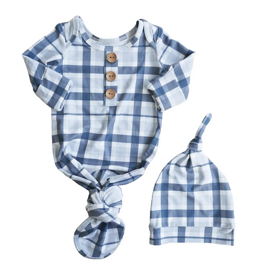 Paxton Plaid Knot Baby Gown