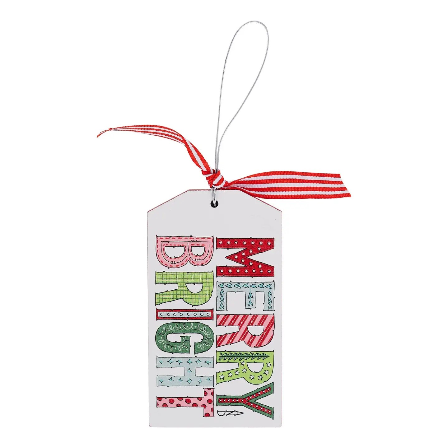 Merry and Bright Wood Tag Ornament