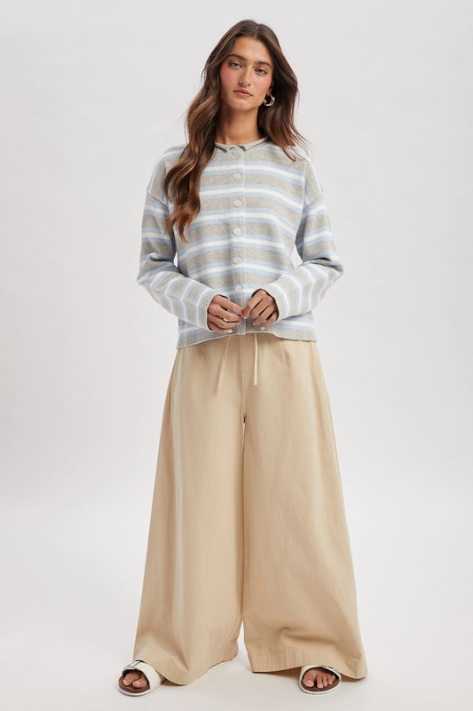 Soft Stripe Button Cardigan