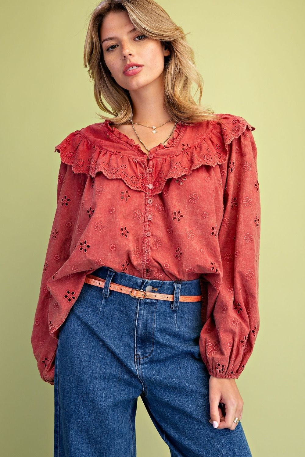 🍁 Autumn Romance Eyelet Top