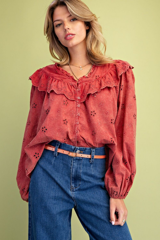 🍁 Autumn Romance Eyelet Top