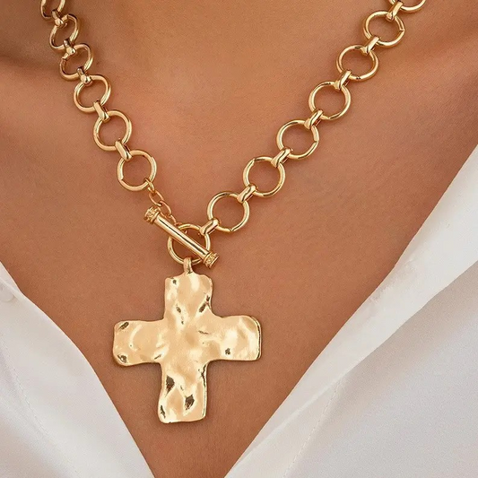 Notable Hammered Cross Front Toggle Necklace