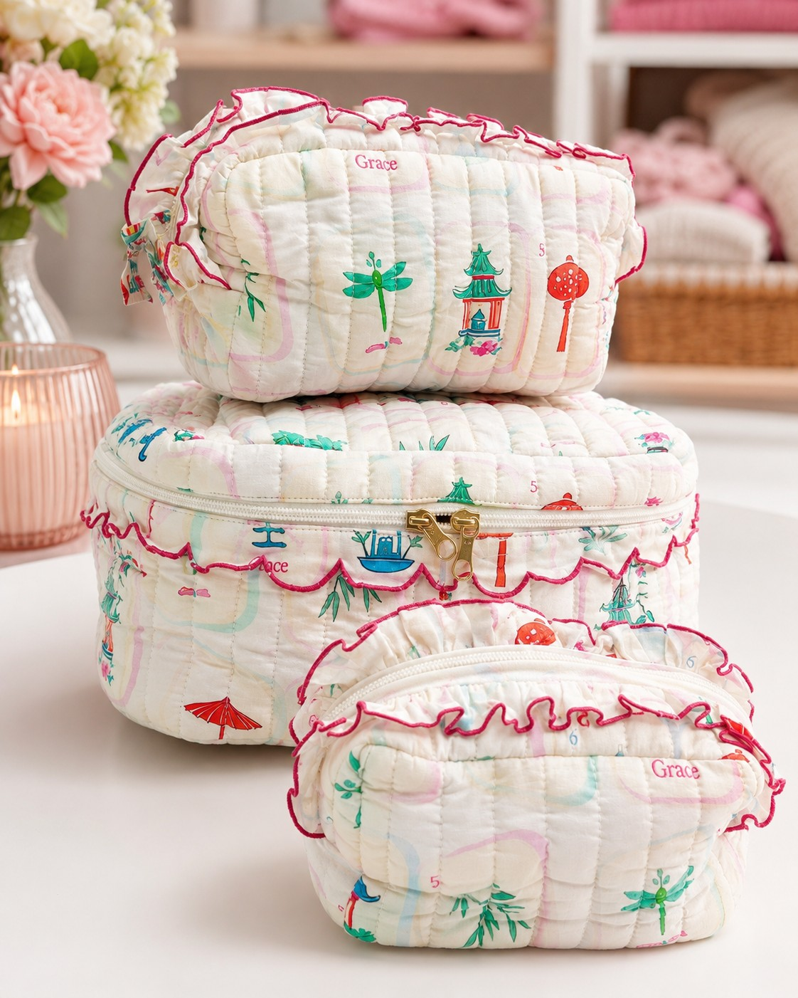 Mahjong Mosaic Luxe | Quilted Cosmetic Set