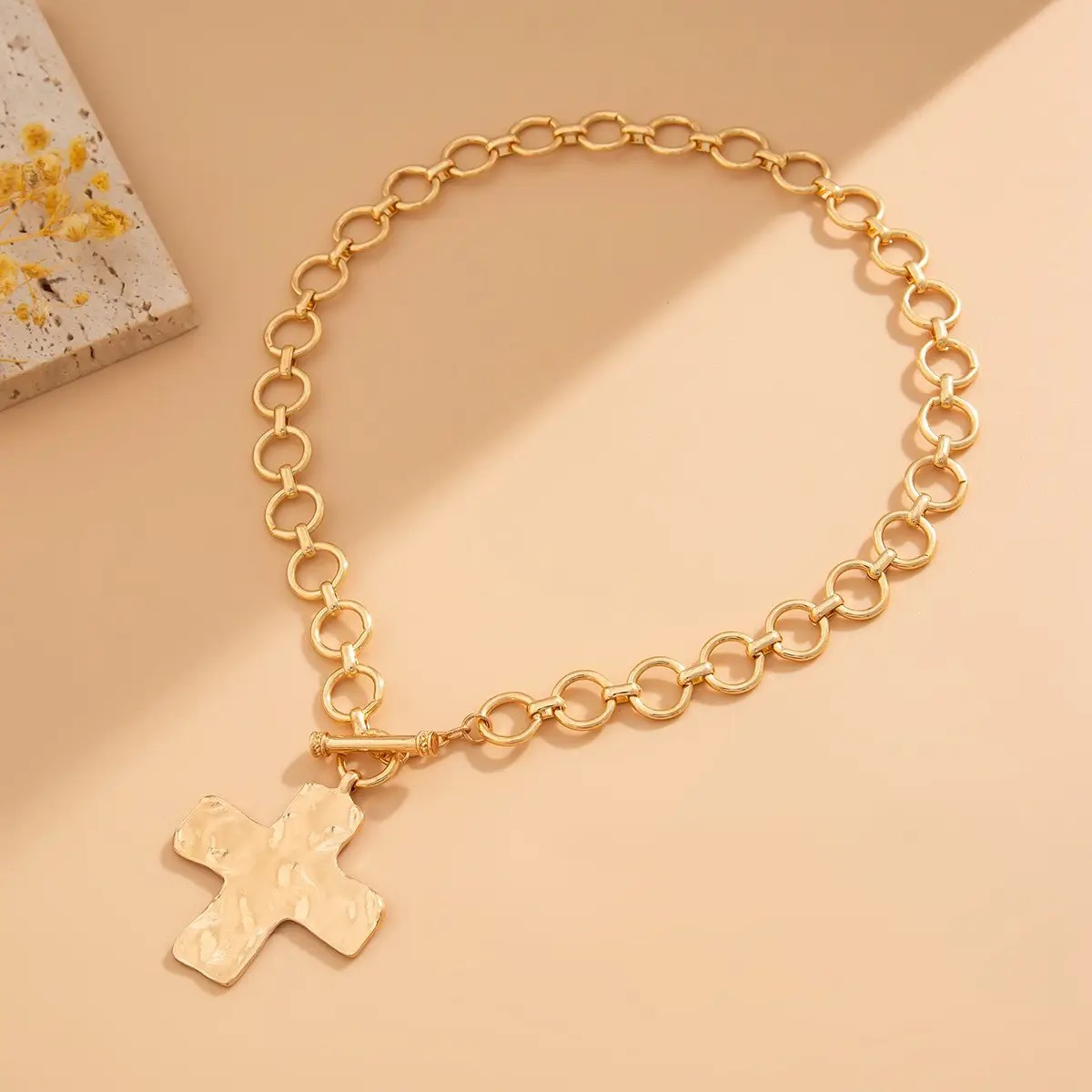 Notable Hammered Cross Front Toggle Necklace