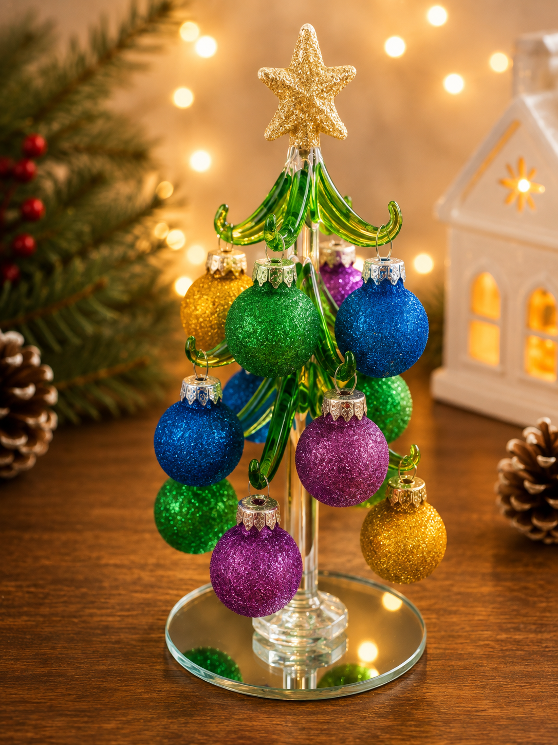 Colorful Glass Tree | Glitter Ornaments