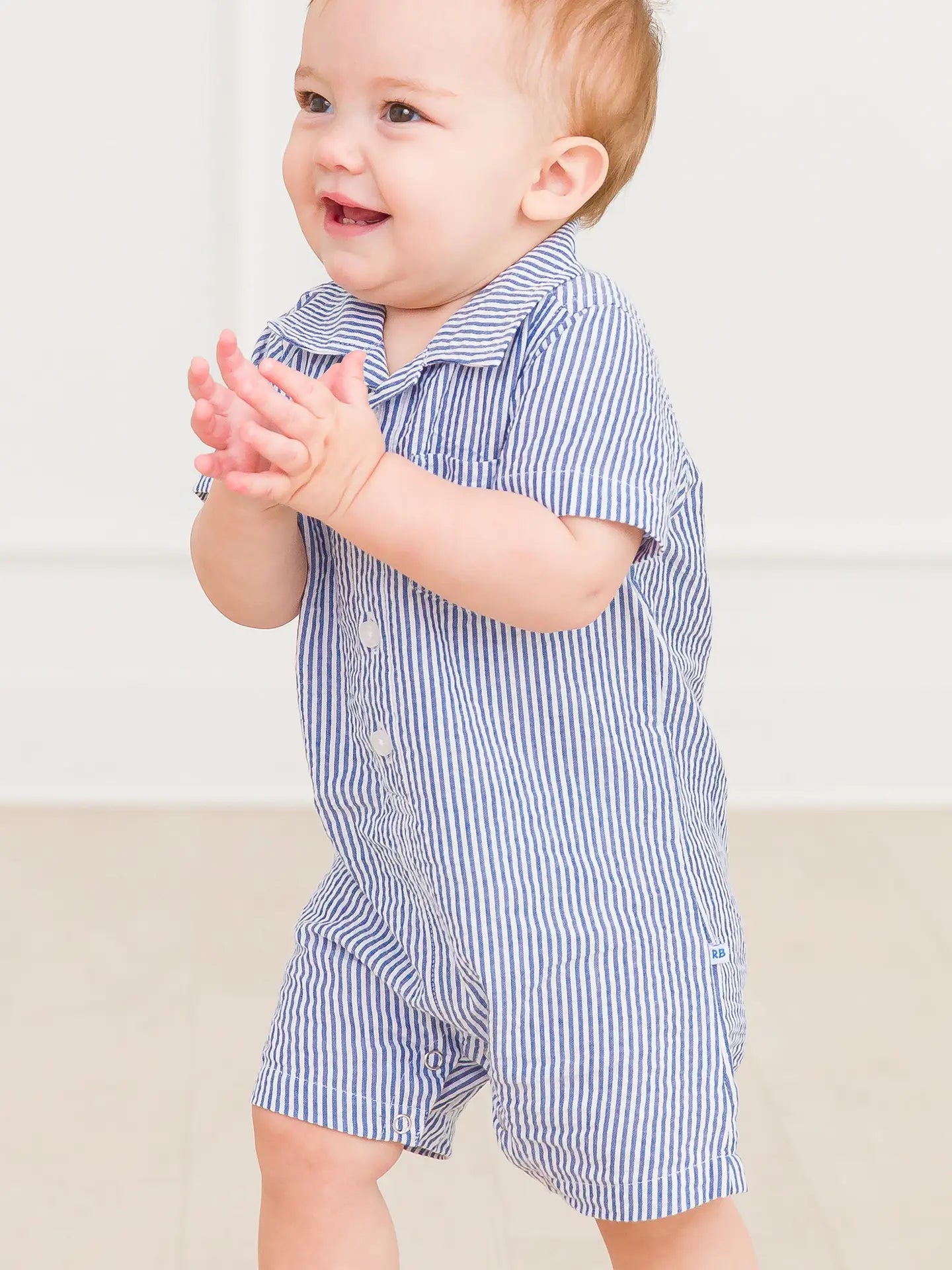 Boys Blue Seersucker Romper