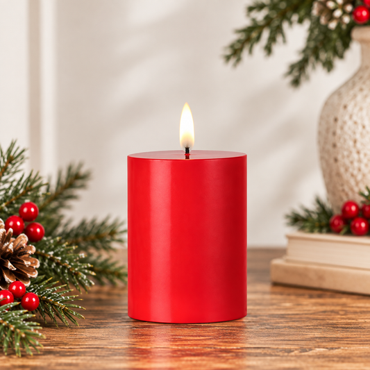 4" Red Pillar 3D Flame Candle