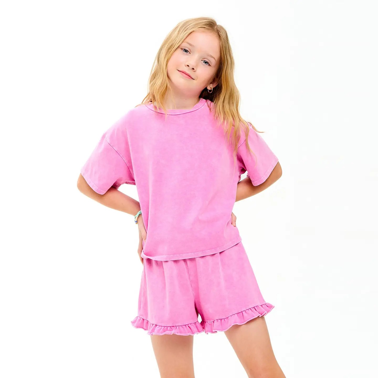 Youth Girls Mineral Washed Ruffle Set | Pink | Blue